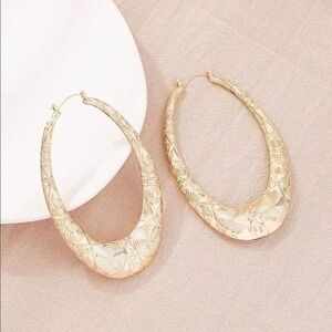 Statement Gold Door‎ Knockers Hoop Earrings Large Oval Dangle Drop Earrings